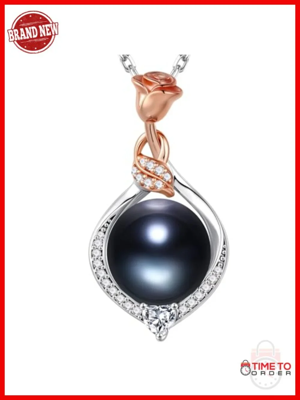 10-11mm Freshwater Pearl Necklace with Rose Flower Pendant, 925 Sterling Silver